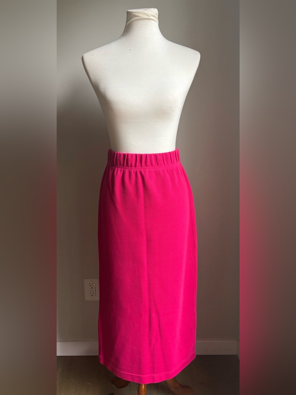 Vintage Express Midi Pencil Skirt Elastic Waistband In Hot Pink Size M